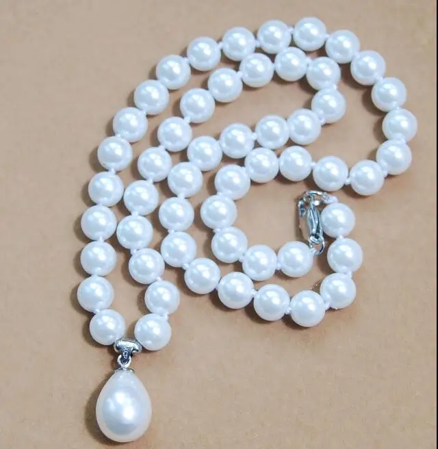 Женское классическое ювелирное ожерелье 8 мм круглый шарик белый кулон натуральный Южно-морской корпус жемчужное ожерелье 18 ''45 см