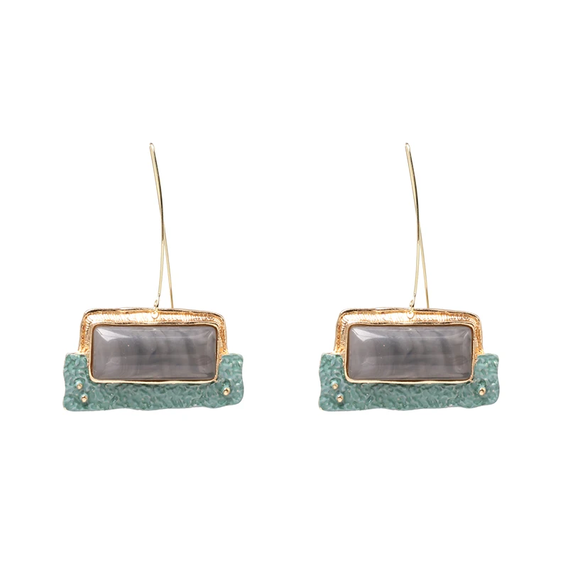 

2019 NEW ZA big green stone Square dangle earring for women vintage statement geometric drop earrings party jewelry