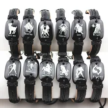 ; 12 шт./компл. смолы Вырезка амулет созвездий зодиака Сёрфинг Кожаные браслеты браслет подарок YB96