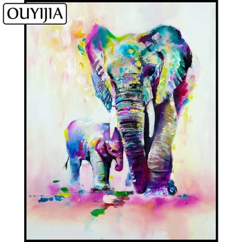 

OUYIJIA Elephant Mother And Son Watercolor 5D DIY Diamond Painting Embroidery Full Diamond Square Rhinestone Mosaic Picture