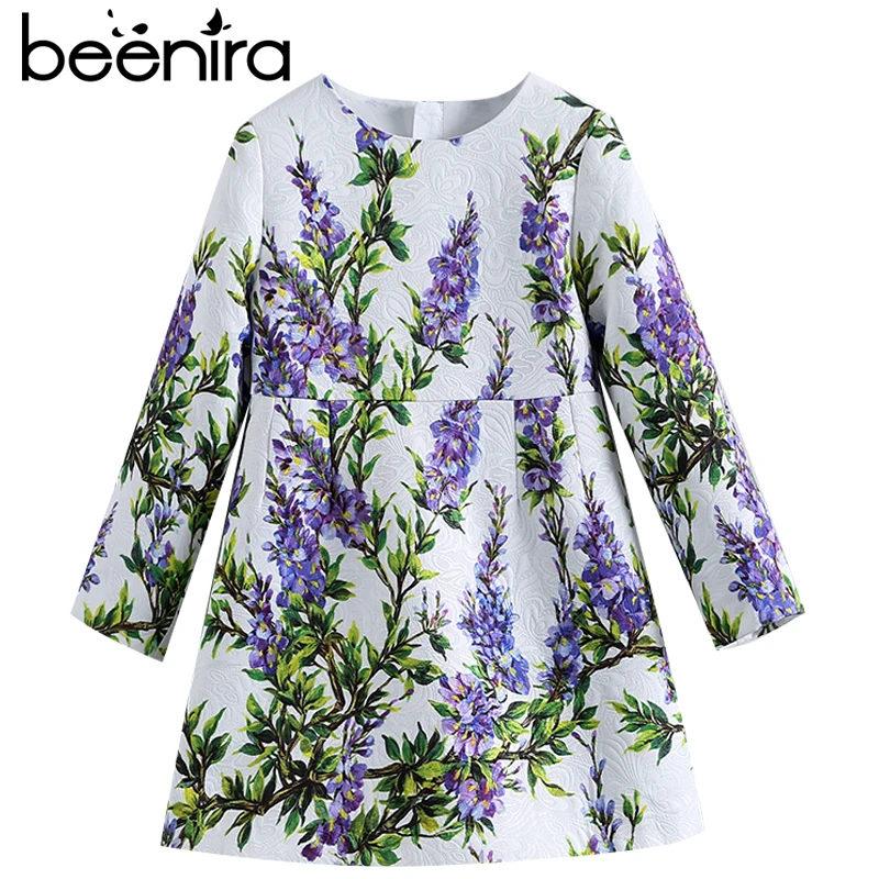 

Beenira Children Autumn Dresses 2019 New Fashion Style Kids Long-Sleeve Lavender Pattern Dress Design 4-14 Year Baby Girls Dress