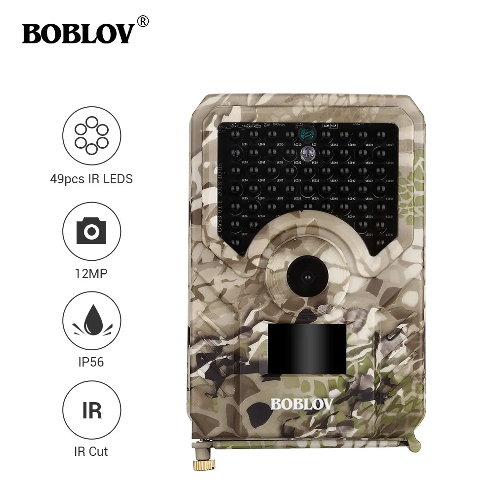 

BOBLOV PR200 12MP 49PCS IR Leds 120 Degree Trail Hunting Camera Wildlife Farm Game Scouting Cam Night Vision With Time Lapse