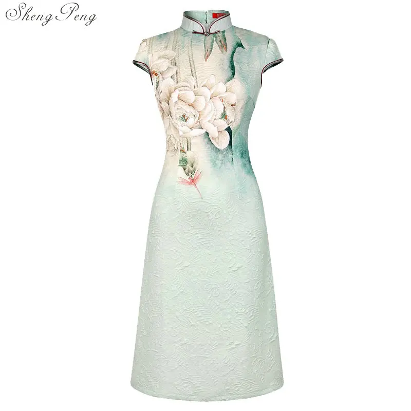Женское винтажное платье qipao V889 повседневное хлопковое с коротким рукавом