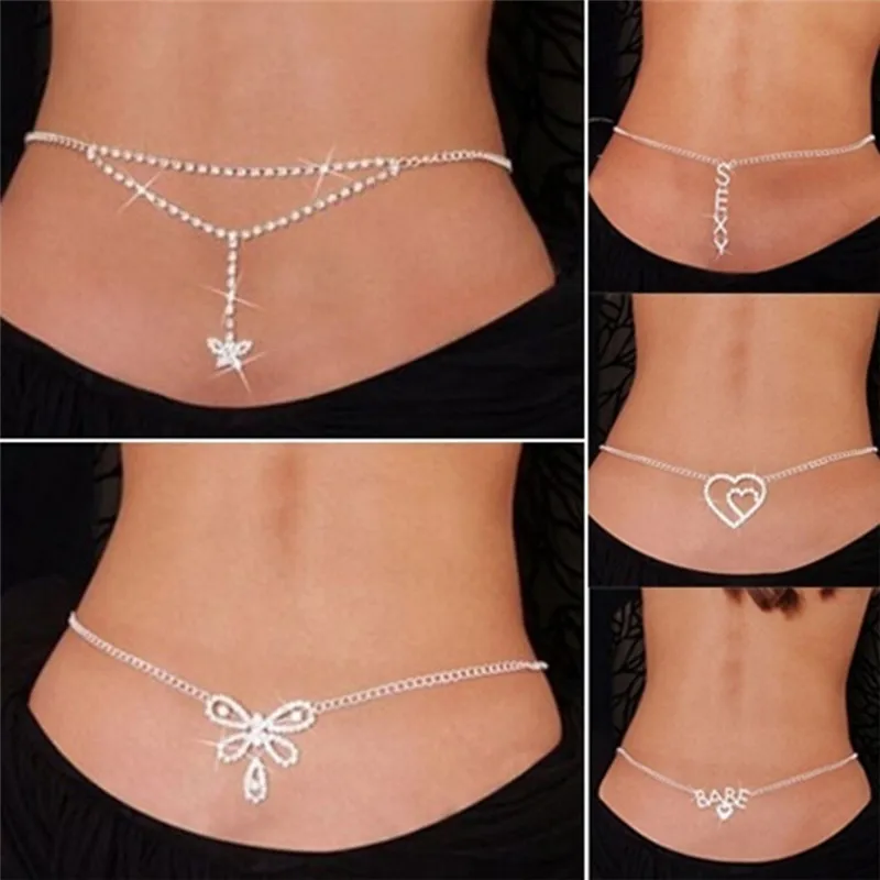 

HOT New Women Butterfly Heart Letter Pendant Belly Chains Rhinestone Body Chain Waist Accessories 5 Styles 1PCS