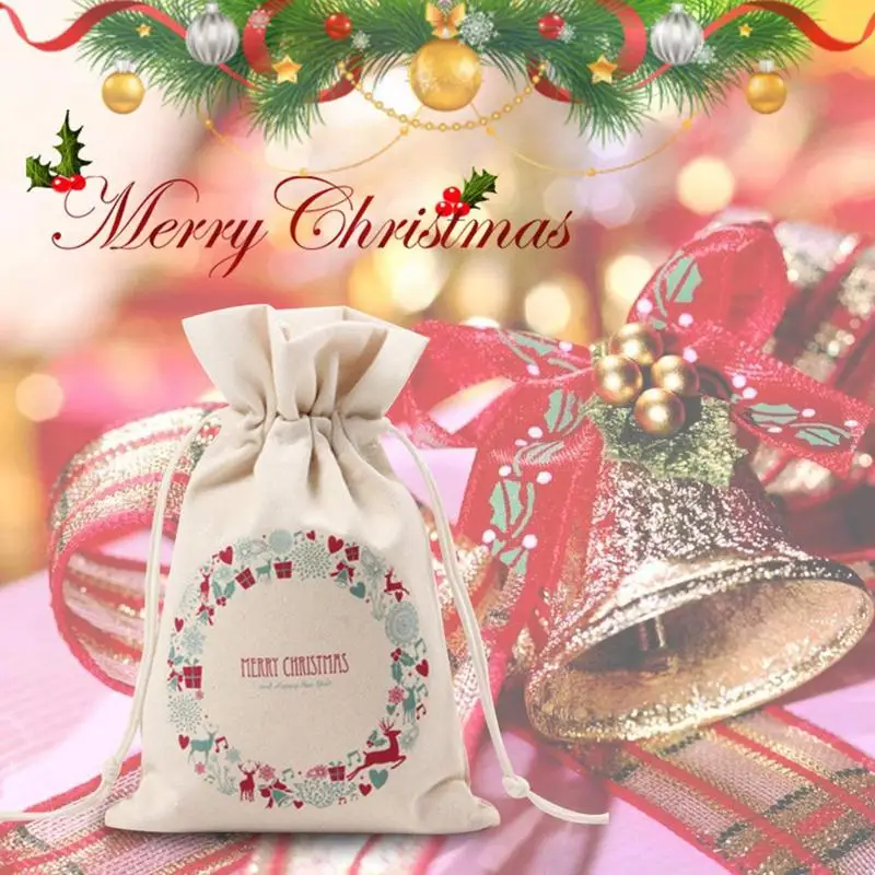 Холст Рождественский мешок Санты подарок для детей мешок шнурок для хранения использования-идеально подходит для переноски подарков, конфет, украшения 2 шт