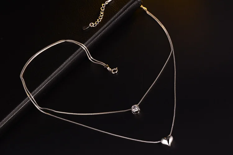 Любовь в форме сердца S925 двойной слой геометрические формы, кулон, ожерелье для женщин Bijoux эффектное ожерелье вечерние ювелирные изделия