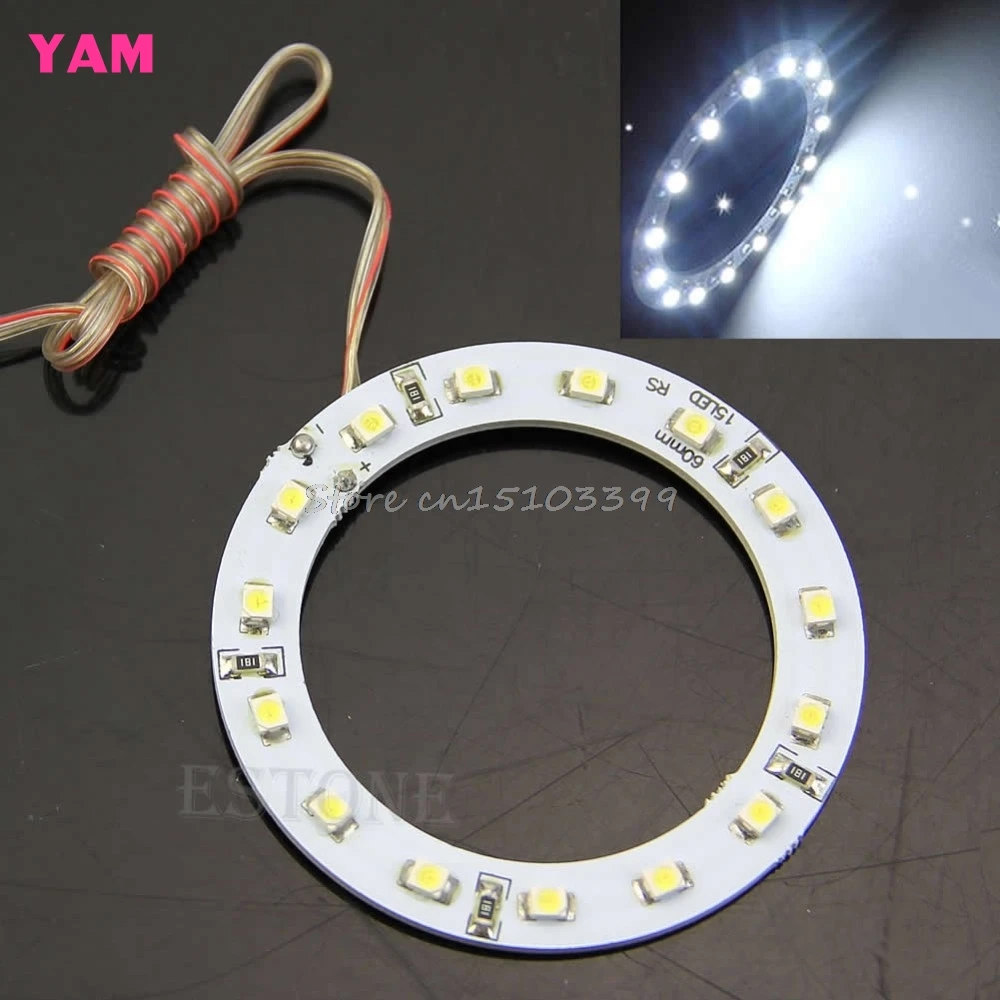 2Pcs Bright White 60mm Angel Eyes 15 SMD LED Ring Light G08 Drop shipin Light Beads from Lights