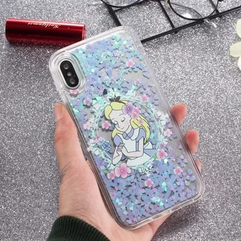 

10pcs/lot Cartoon Alice Dream Liquid Phone Case For iPhoneXsmax XR 8/6s 7plus Quicksand Flowing Clear Full Cover Shell Protect