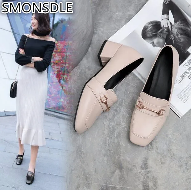 

SMONSDLE Small leather shoes female 2019 new spring British wind Korean version of the wild black thick with the women's shoes