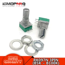 10pcs 6pin RK097G B5K B10K B20K B50K B100K duplex potentiometer audio amplifier potentiometer 15mm handle 5K 10K 20K 50K 100K