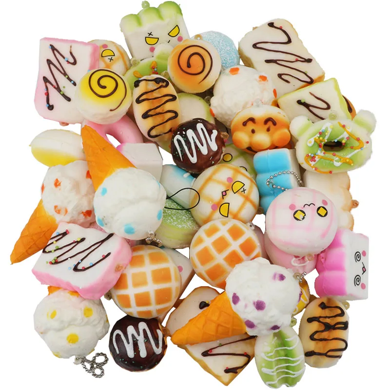 

50pcs Squisy Slow Rising Food Squeeze Toy Keychain Squishy Set Rainbow Cake Bread Ice Cream Anti-stress Soft Toys For Adults