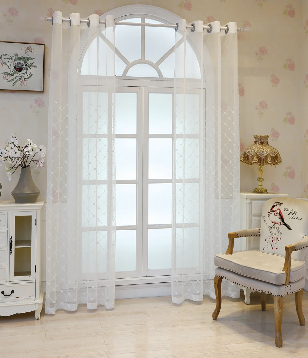 Sinogem Plaid Sheer Curtains Towel Embroidery Curtain for Kitchen Living Room Bedroom Tulle for Windows Treatment Panel (3)
