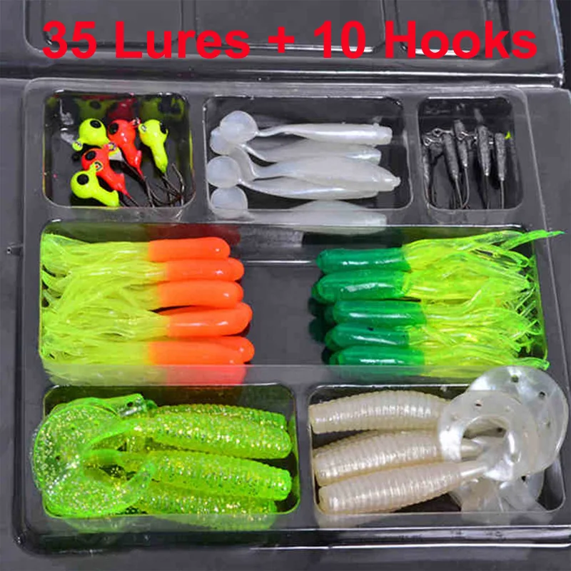 Buy 35Pcs Soft Plastic Worm Fishing Baits 10 Lead Jig