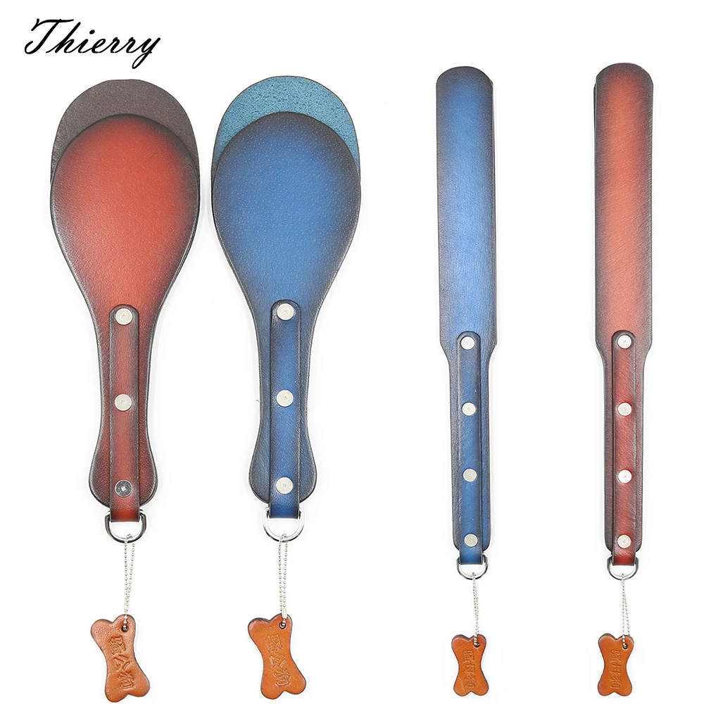 Thierry Luxury Workmanship Double Layer Leather Paddle Spanking Whip Flogger Hand Pat Slave Bondage SM Adult Sex Toys | Красота и