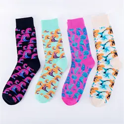 FOURETAW 1 пара Модные Симпатичные Harajuku Стиль Skarpetki носки Для женщин морская волна растения Pattern Дизайн Для женщин Веселые спортивные носки