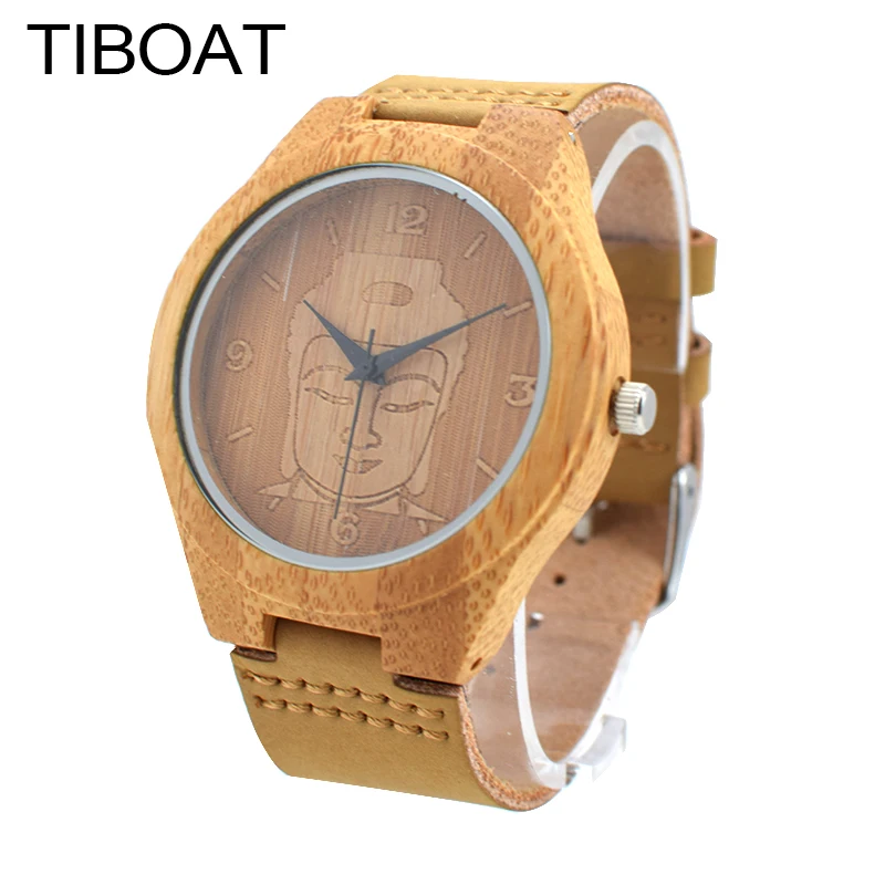 

TIBOAT To Bring Good Luck For Everyone Gift Watch Natural Bamboo Simple Bamboo Wooden Watch Genuine Leather Quartz Wristwatches