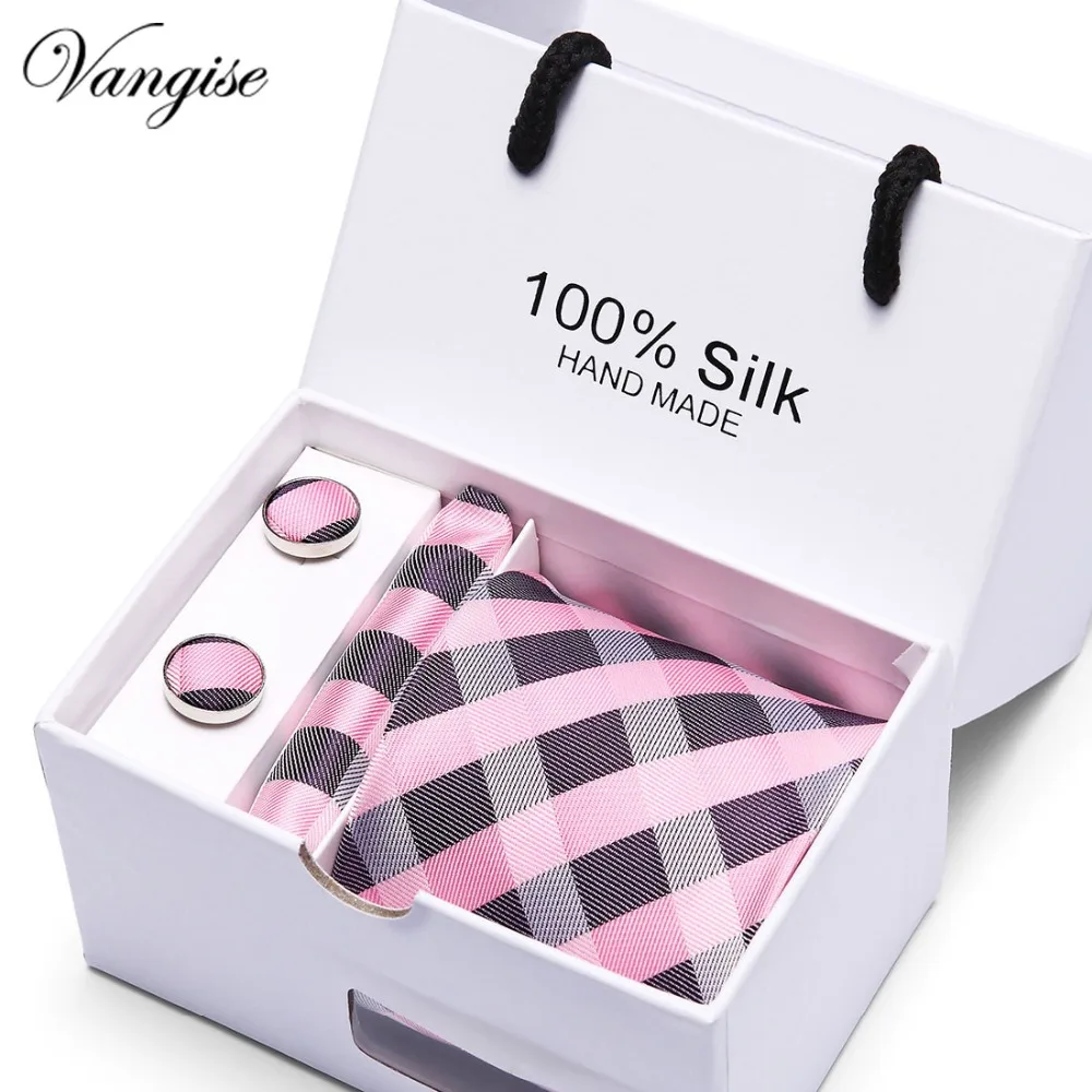  3inch Slim Tie Man Wedding Tie Gold striped Silk Jacquard Men Tie+Handkerchief+ Cufflinks Gift Box 