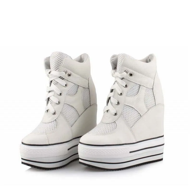 

women genuine leather platform shoes woman high heels top thick bottom wedge casual shoes zapatillas deportivas zapatos mujer