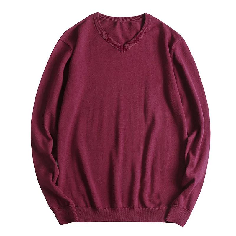 

Sweater M-8XL cotton plus fertilizer XL autumn and winter men's solid color sweater men's V-neck pullover knit bottoming sweater