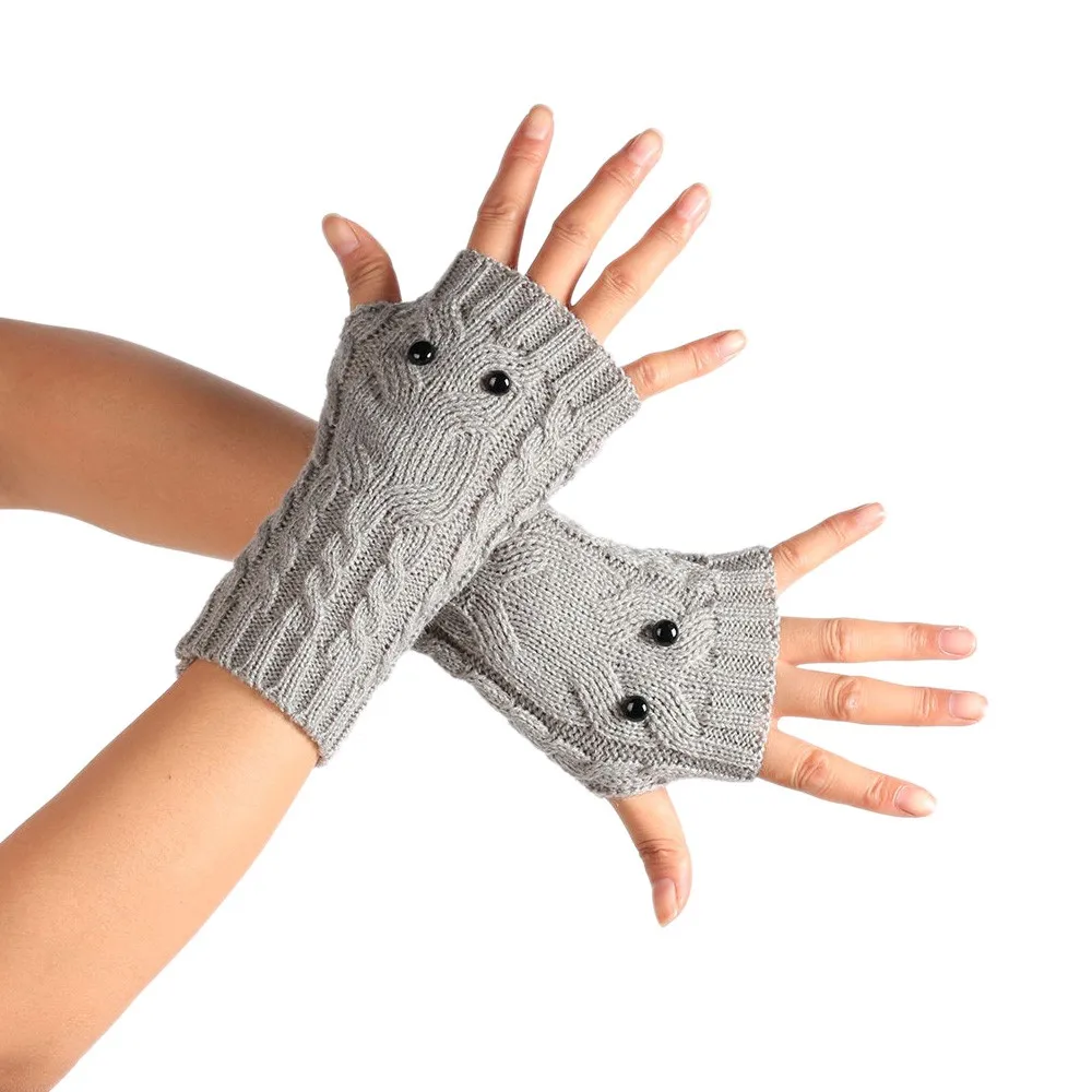 Unisex Winter Gloves Solid Owl Knitted Long Fingerless Gloves Soft Button Warm Gloves Mittens guantes invierno luvas de inverno