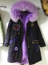 Customized new design winter mr mrs fur parka with real raccoon fur collar, fashion purple fur black parka beading coats