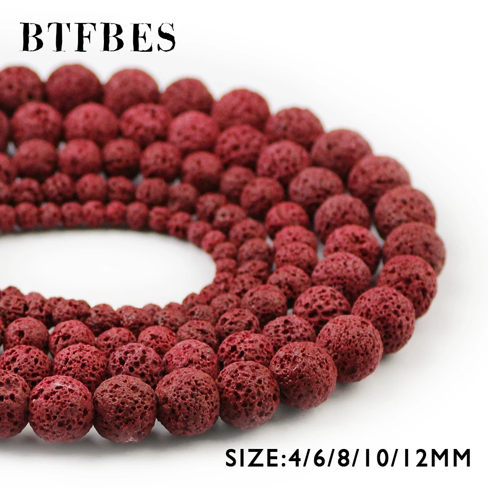 

BTFBES Natural Stone Red Color Lava Beads Red Volcanic Rock 4 6 8 10 12mm Round Loose Beads For Jewelry Bracelet Making DIY Ball