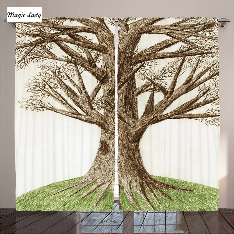 Curtains Tree Living Room Bedroom Art Pastoral Old Growing Branch Grass Decor Collection Green BrownMagic Lady | Дом и сад