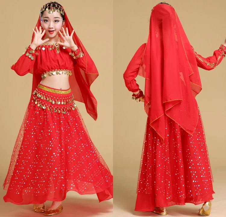 Профессиональная одежда для индийских танцев для девочек, детские костюмы для танца живота, модные костюмы для Болливуда, танцевальные костюмы для девочек, костюмы для египетских танцев