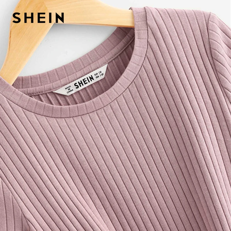 SHEIN/детская розовая однотонная Повседневная футболка в рубчик с бантом для девочек, топы для подростков, г. Летняя модная Милая Детская футболка с короткими рукавами