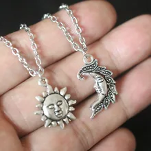 Sun & Moon Pendant Necklaces , Celestial Friendship, Couple Necklaces, BF GF Charms Chain Silver Necklaces Sun & Moon Pendant Necklaces , Celestial Friendship, Couple Necklaces, BF GF Charms Chain Silver Necklaces