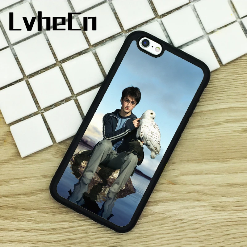 LvheCn TPU чехлы для телефонов iPhone 6, 6 S, 7, 8 Plus, X, 5, 5S, 5C, SE, 4, 4S, ipod touch 4, 5, 6, чехол, Гарри Поттер и Хедвиг, черная резина