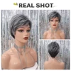 ELEMENT 6 Inch Short Synthetic Straight Gray Mix White Color Wigs Natural Hairline Party Work Wigs for White/Black Women ► Photo 3/6