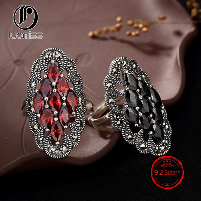

S925 Sterling Silver mosaic Marcasite Rhinestone high-end open ring wholesale