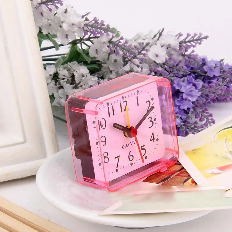 Free Shipping Children Clocks Pink Alarm Table Clocks Square Transparent Mini Beauty Digital