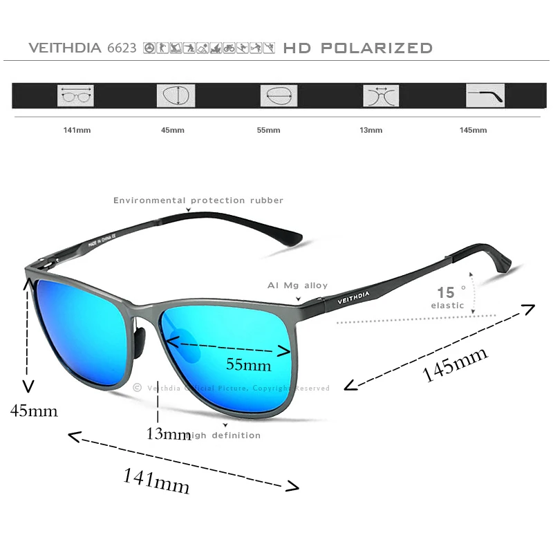 VEITHDIA, Ретро стиль, алюминий, магний, Брендовые мужские зеркальные солнцезащитные очки, поляризационные линзы, винтажные очки для вождения, солнцезащитные очки для мужчин, 6623