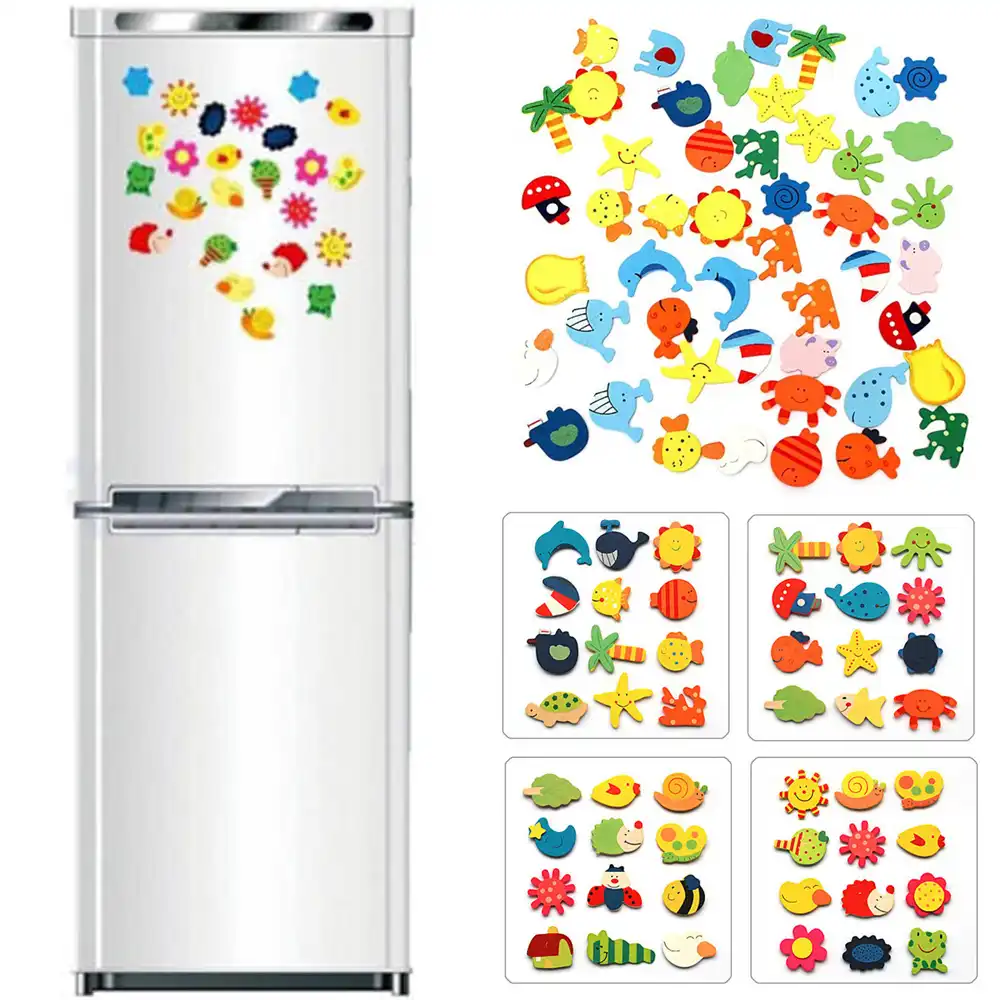 Refrigerator Magnets 12pcs Kids Cartoon Funny Wooden Magnet Fridge Educational Toy Baby Kid Gifts Home Garden