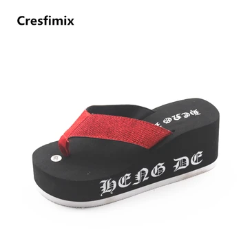 

Cresfimix femmes tongs women cute spring & summer beach flip flops lady casual height increased flip flops black cool flip flops