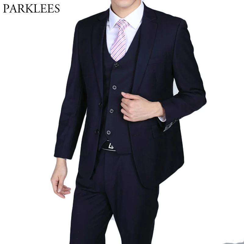 

New 2 Piece Suit (Jacket+Pants) 2018 Fashion Mens Navy Suits Blazer Pants Formal Dress Suit Set Men Wedding Suits Groom Tuxedos