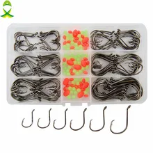 JSM 150 шт. 7384 рыболовные крючки из высокоуглеродистой стали для морской рыбалки, офсетный спортивный круг, набор рыболовных крючков, коробка с бесплатными рыболовные бусины