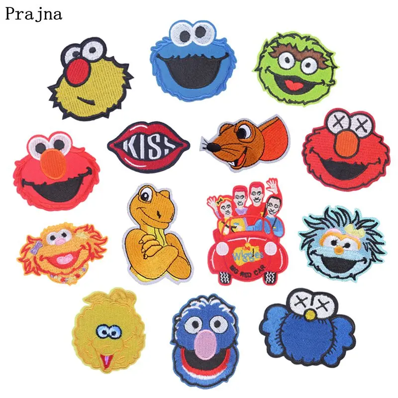 Prajna Sesame Street Elmo Patches Iron-On Embroidered Patch Cute Monkeys Accessories For Clothing DIY Stickers On Kids T-shirt