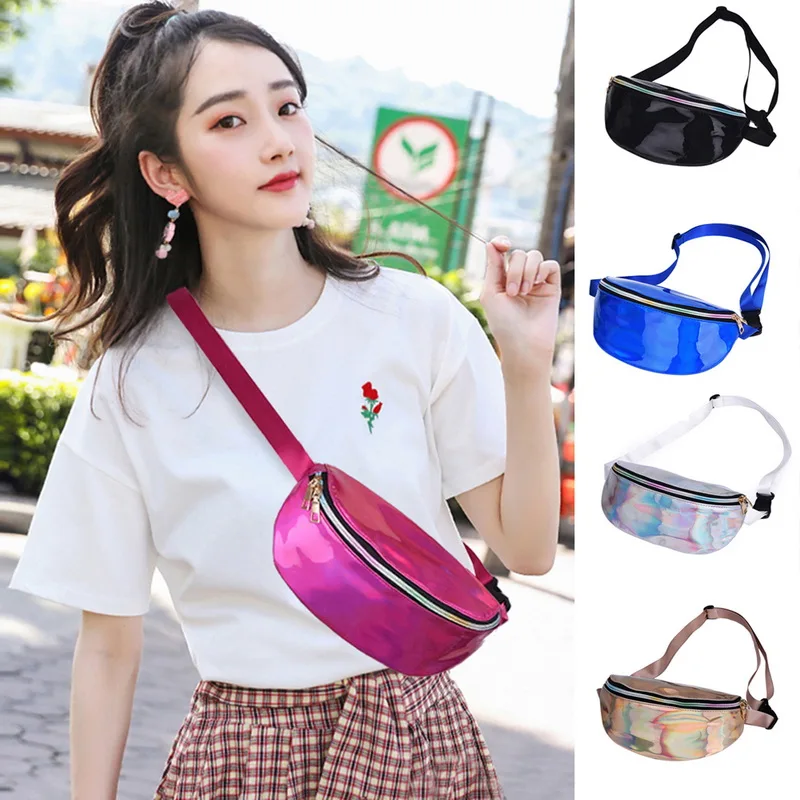 

Laser Bag Women Holographic Pack Hengreda Travel Waist Bags Shiny Raves Hip Bag for Beach Party