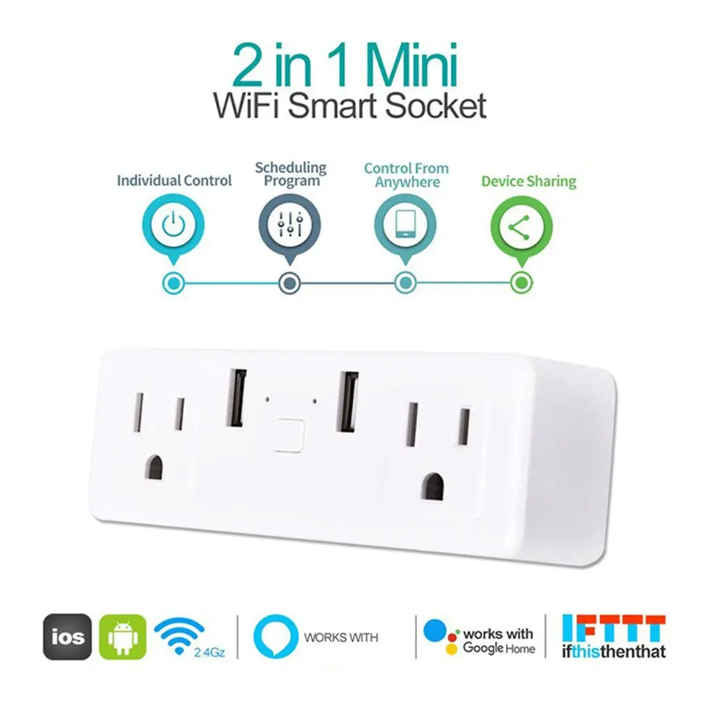 

Wifi Smart Plug With Dual USB Dual Jack Remote Control Ports Timing Socket Wireless Outlet Voice Control Home Assistant