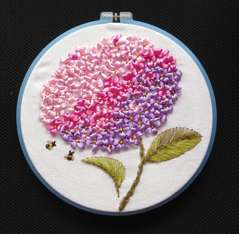 Purple Flower Hydrangea Ribbon embroidery kit embroidery circle hoop
