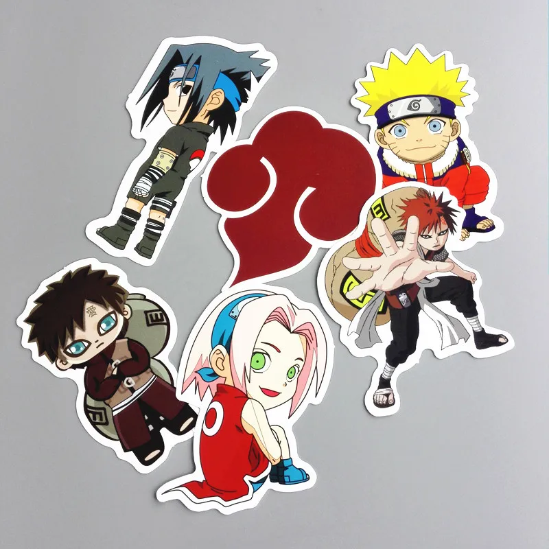 

6Pcs/Lot Cartoon Waterproof Japan Anime Naruto Stickers For Laptop Car Trunk Skateboard Guitar Fridge Backpack Decal Toy Sticker