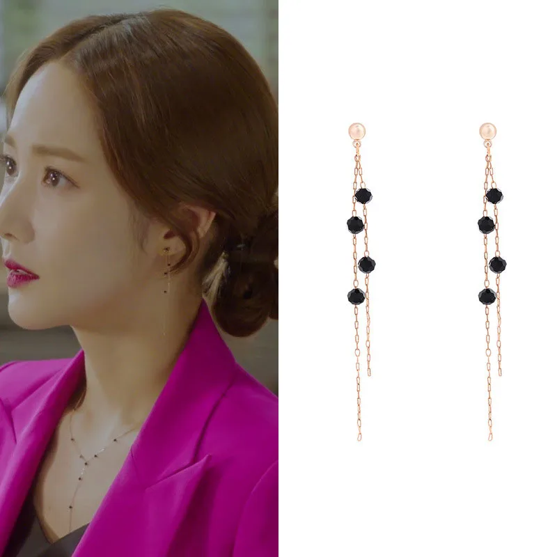 2019 New Hot Fashion Korean Brown Purple Crystal Golden Metal Long Tassel Chain Dangle Drop Earrings For Women Jewelry Gift (2)