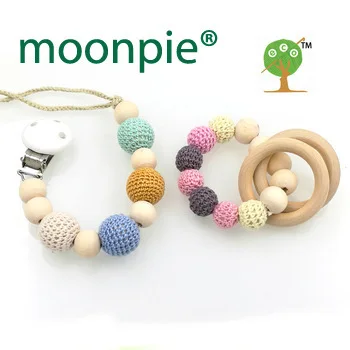 Retail nursing toy set pastel Natural Baby pacifier clip a  Dummy holder Crochet wooden beaded new mommy gift NT129