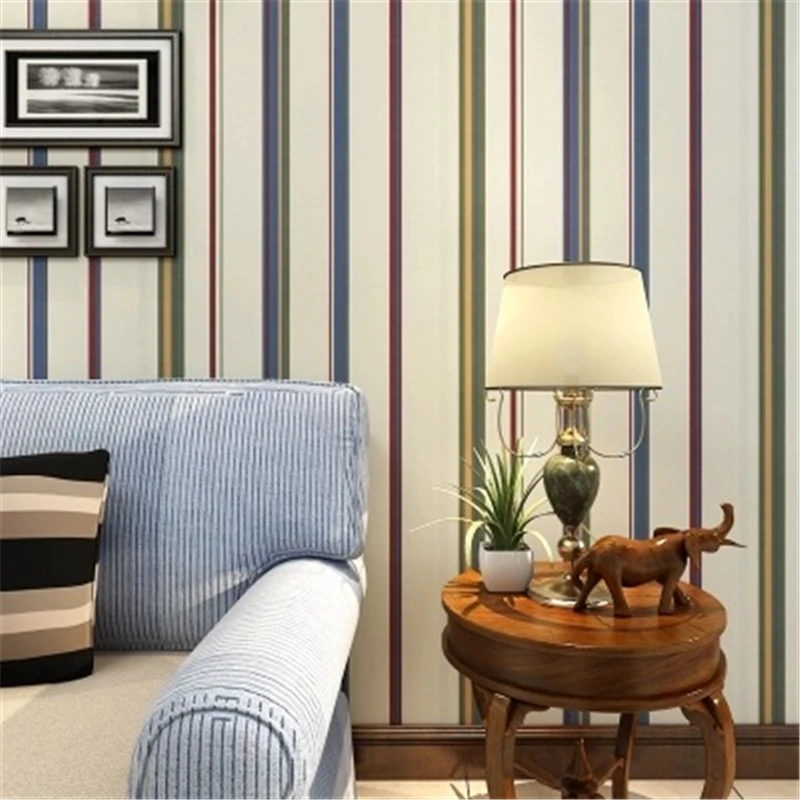 

beibehang Fashion Simple Striped Wallpaper Kids Room Color Vertical Striped Nonwoven Paper Wallpapers Background Wall