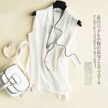 Для женщин рукавов природа шелковые рубашки дна жилет, галстук-бабочка ленты окраска свободные топы