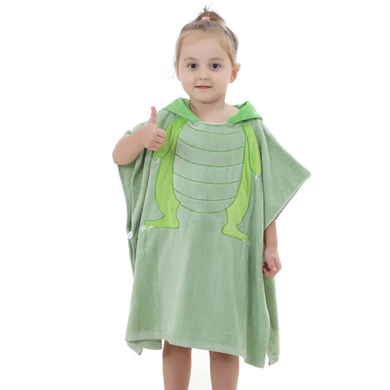 Весенне-осенний детский банный халат, хлопковый детский халат с капюшоном и изображением животных, детская мультяшная полотенце, От 0 до 6 лет, детское спа-полотенце - Цвет: Green