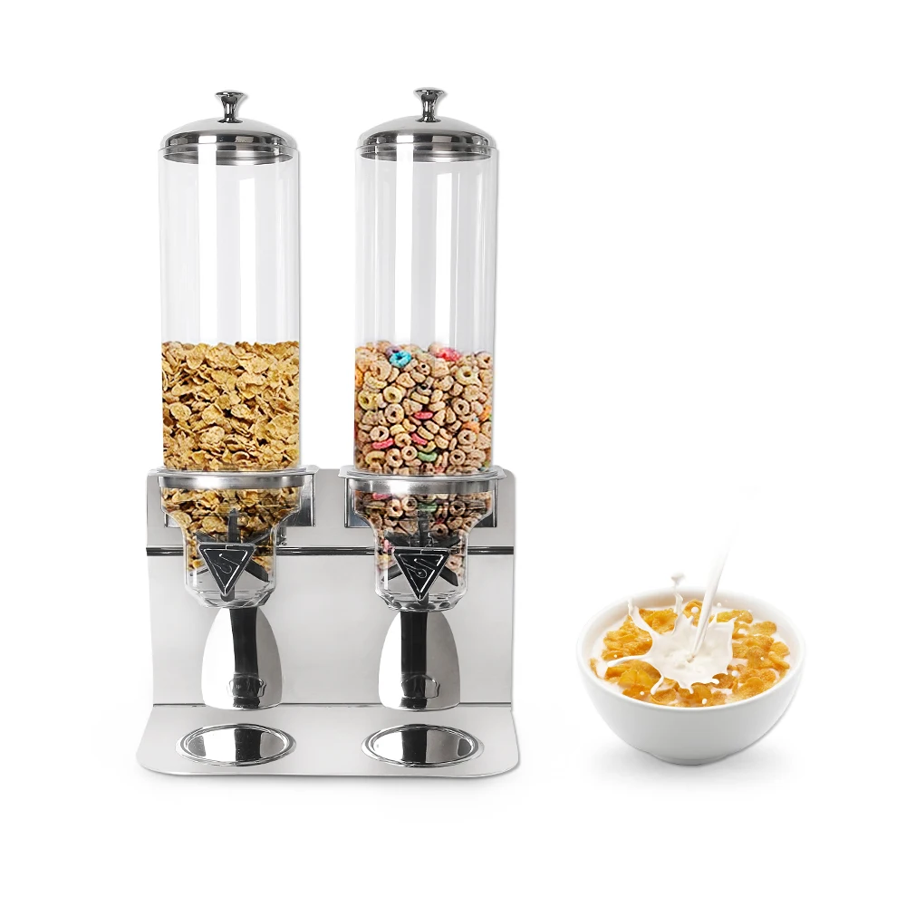  Cereal Dispenser Stainless Steel 2Head Dry Food Dispenser Storage Box Kitchen Food Grain Rice Conta - 32976414385